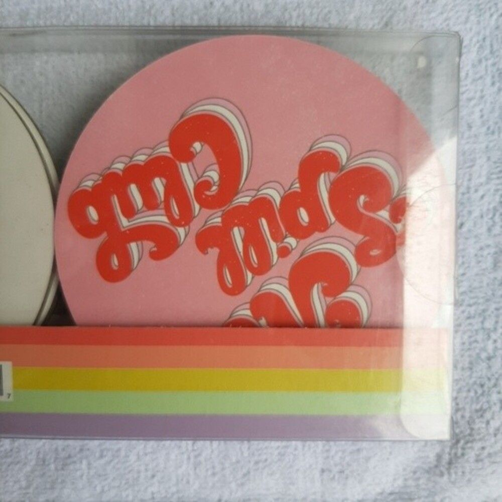 Molly & Rex "Optimistic Messages" Set 12 Coasters Rainbow Retro - Picture 4 of 11